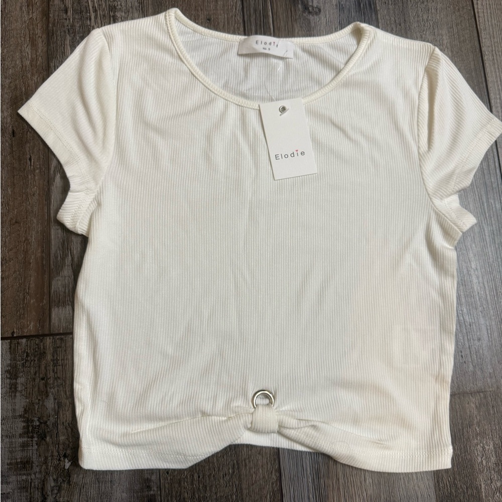 Elodie Ivory Ribbed Short Sleeve Top - Size S